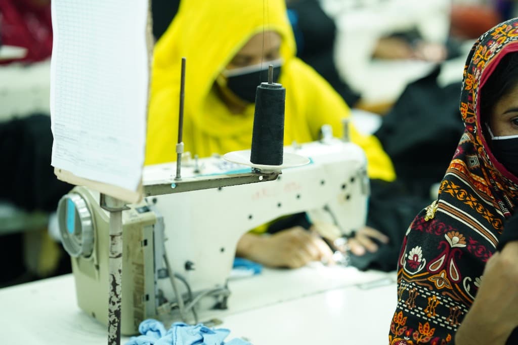 Sewing operator at work on the production floor